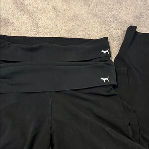 Pink yoga fold over Leggings in Classic Black